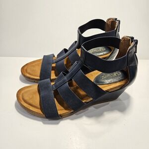 EuroSoft by Sofft Verona Navy Blue Elastic Strap Wedge Sandals Womens 7M